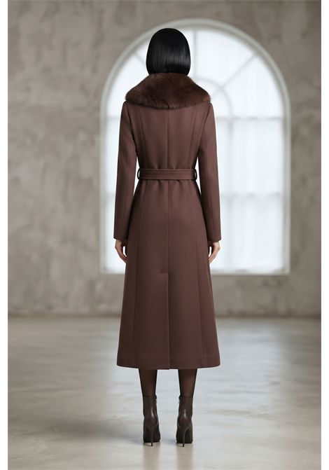 CAPPOTTO LUNGO MONOPETTO CON SPACCHI NEI FIANCHI E COLLO DI PELLICCIA VALENTINA RIO | V8362/02346